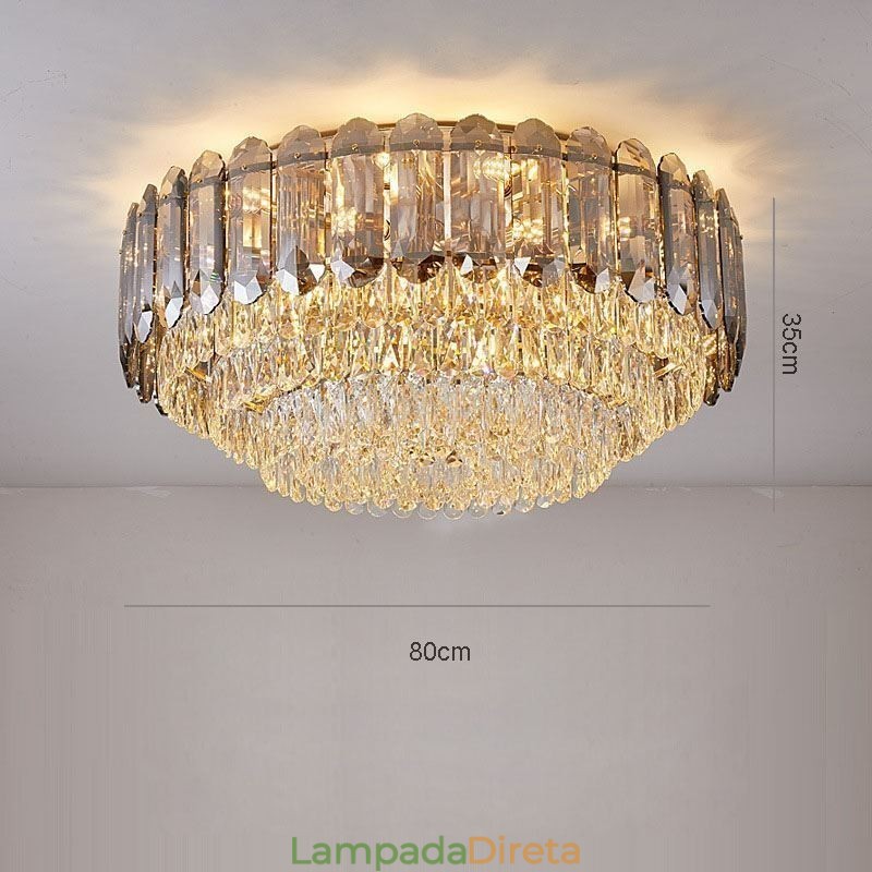 Luminária de teto de cristal redonda cinza esfumaçado para decoração embutida em cristal