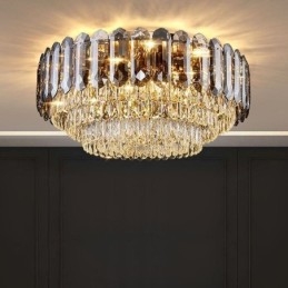 Luminária de teto de cristal redonda cinza esfumaçado para decoração embutida em cristal