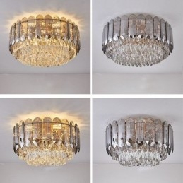 Luminária de teto de cristal redonda cinza esfumaçado para decoração embutida em cristal