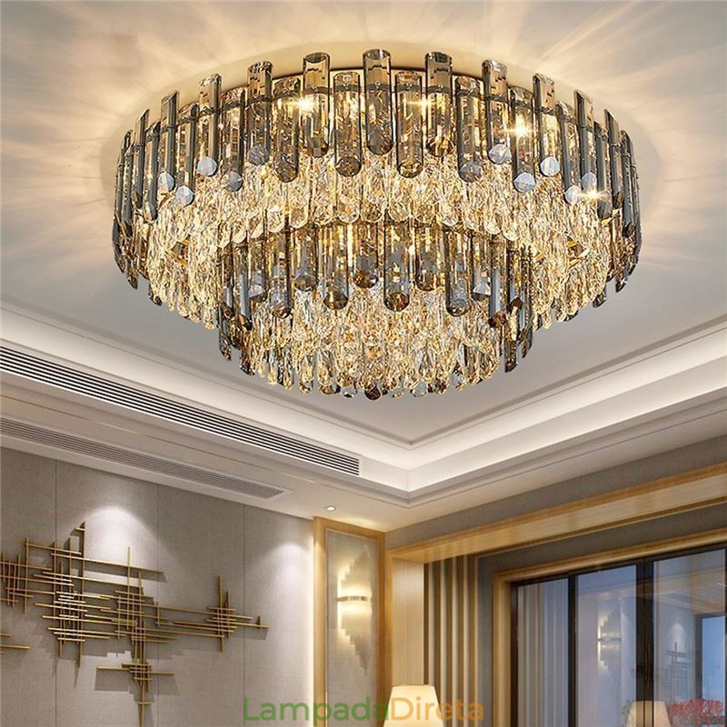 Luminária de teto redonda simples e moderna de cristal embutida para sala de jantar