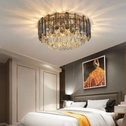 Luminária de teto de cristal simples, moderna, redonda, embutida, decorativa