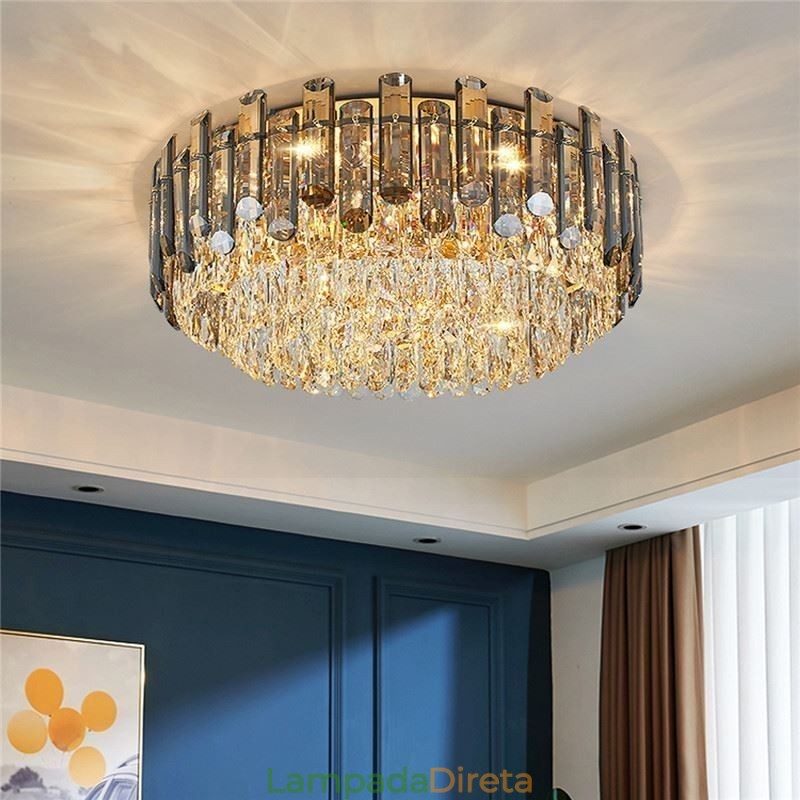 Luminária de teto de cristal simples, moderna, redonda, embutida, decorativa