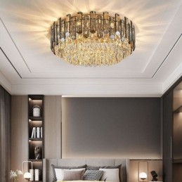 Luminária de teto de cristal simples, moderna, redonda, embutida, decorativa