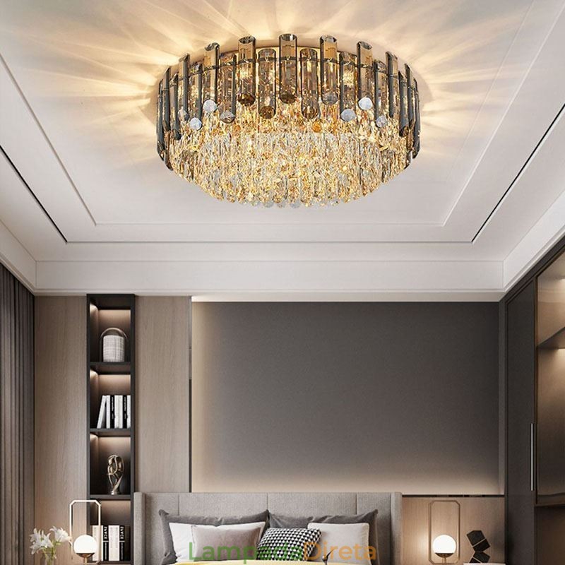Luminária de teto de cristal simples, moderna, redonda, embutida, decorativa