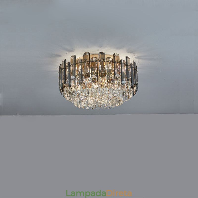 Luminária de teto de cristal simples, moderna, redonda, embutida, decorativa