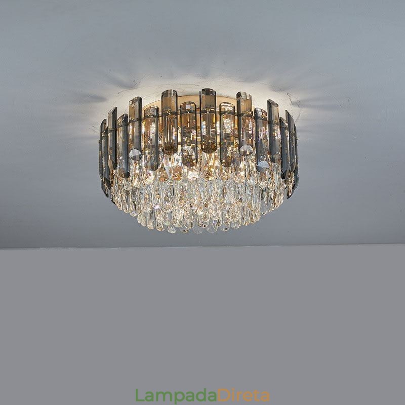 Luminária de teto de cristal simples, moderna, redonda, embutida, decorativa