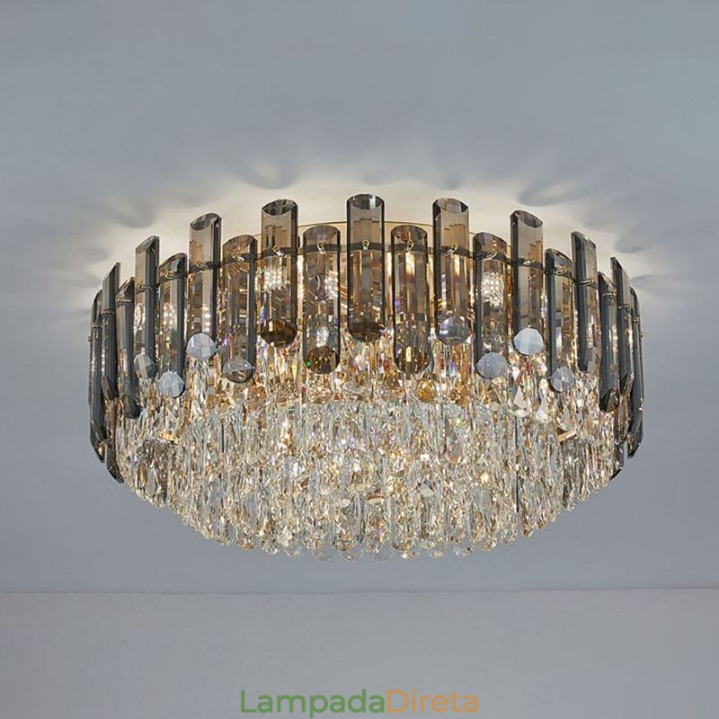 Luminária de teto de cristal simples, moderna, redonda, embutida, decorativa