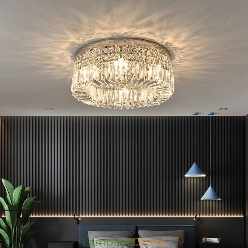 Luminária de teto moderna e elegante, luminária de teto de cristal embutida