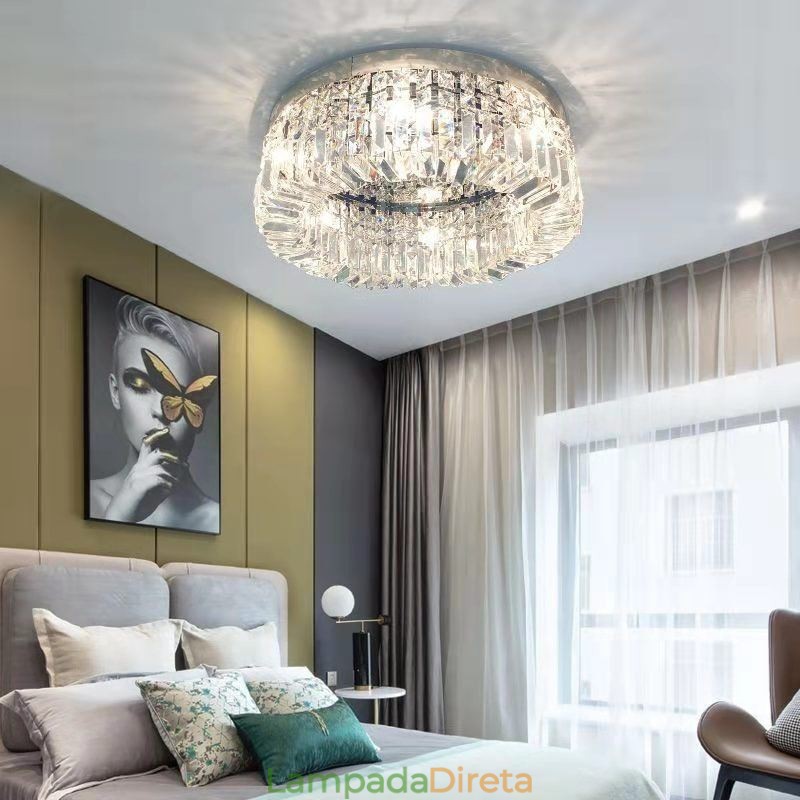 Luminária de teto moderna e elegante, luminária de teto de cristal embutida