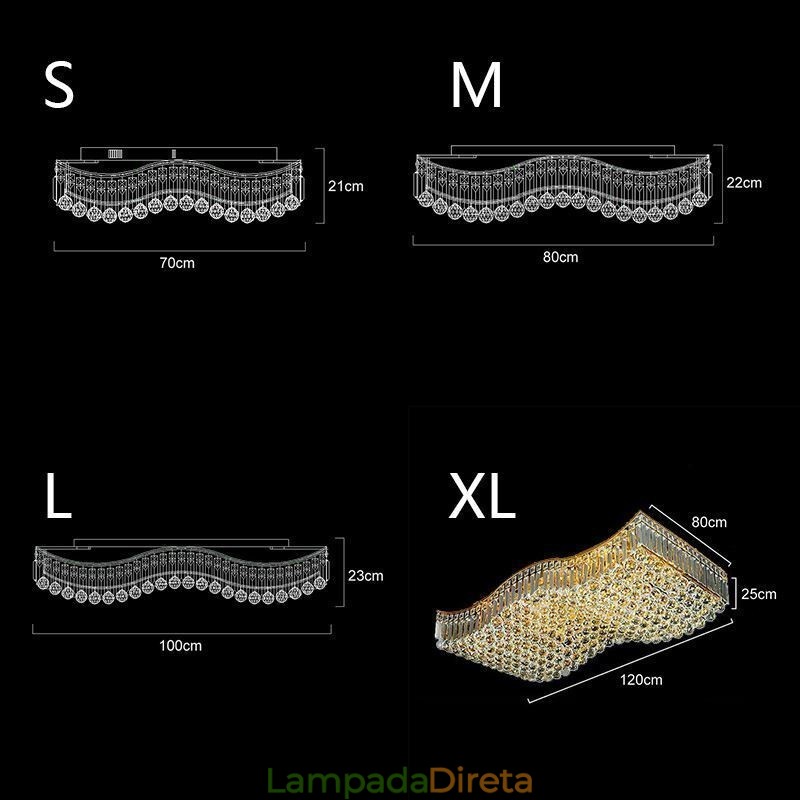 Lustre retangular de cristal europeu embutido
