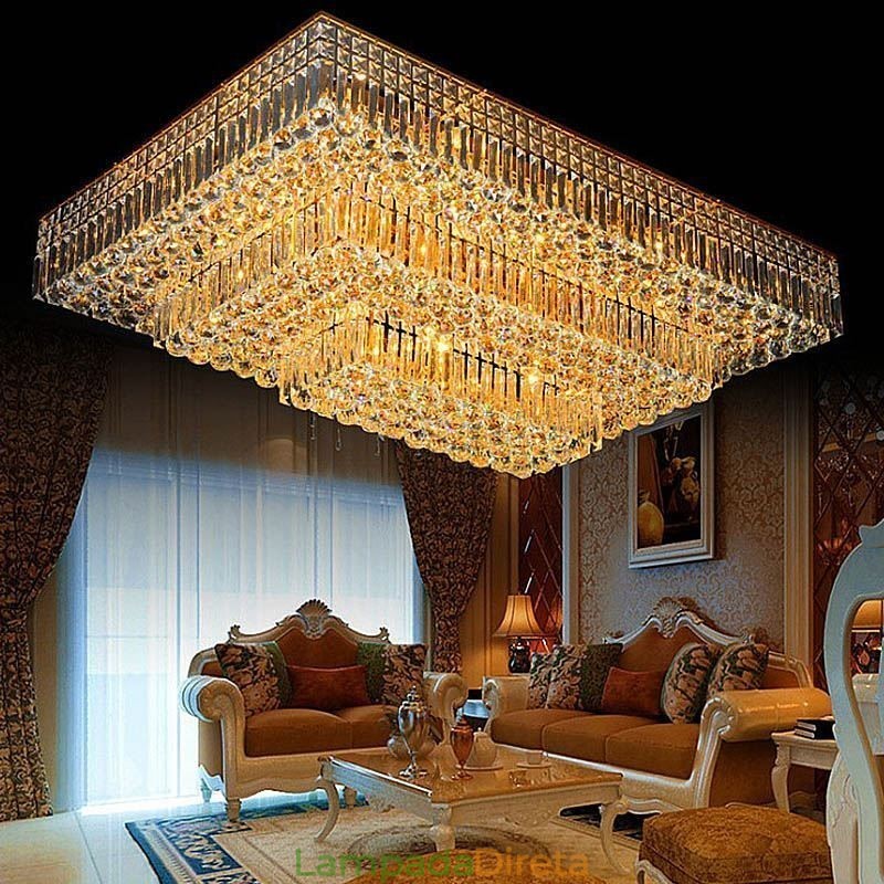Lustre de cristal moderno de três níveis com montagem embutida