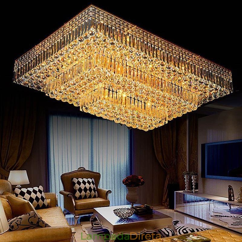 Lustre de cristal moderno de três níveis com montagem embutida