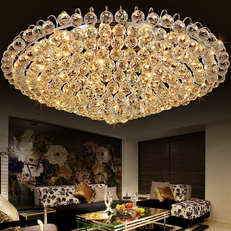 Luminária de teto redonda embutida em cristal estilo europeu