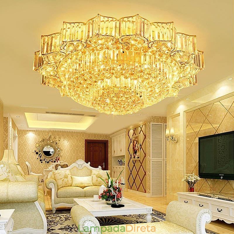Elegante lustre de cristal redondo embutido em forma de flor