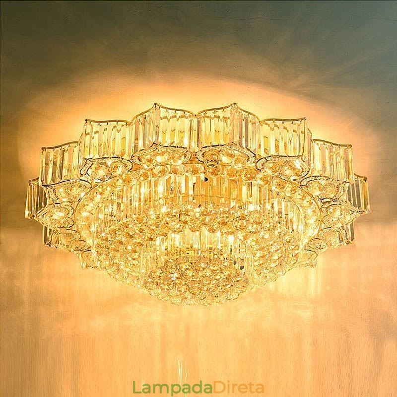 Elegante lustre de cristal redondo embutido em forma de flor