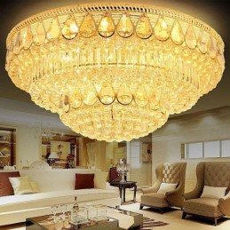 Luminária de teto de cristal de luxo embutida, luz redonda