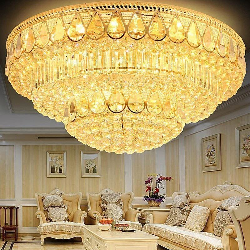 Luminária de teto de cristal de luxo embutida, luz redonda