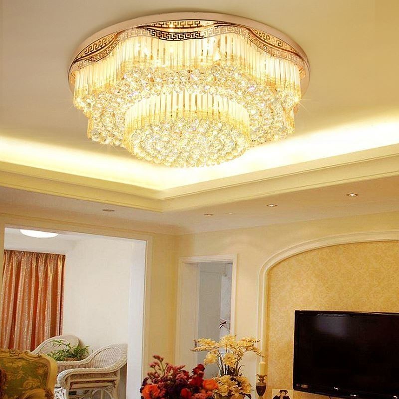 Luminária de teto de cristal embutida contemporânea, iluminação redonda de luxo