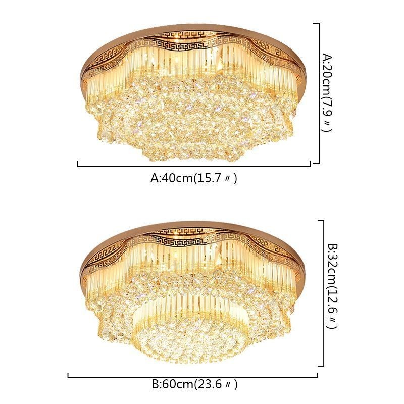 Luminária de teto de cristal embutida contemporânea, iluminação redonda de luxo