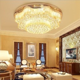 Luminária de teto de cristal embutida contemporânea, iluminação redonda de luxo