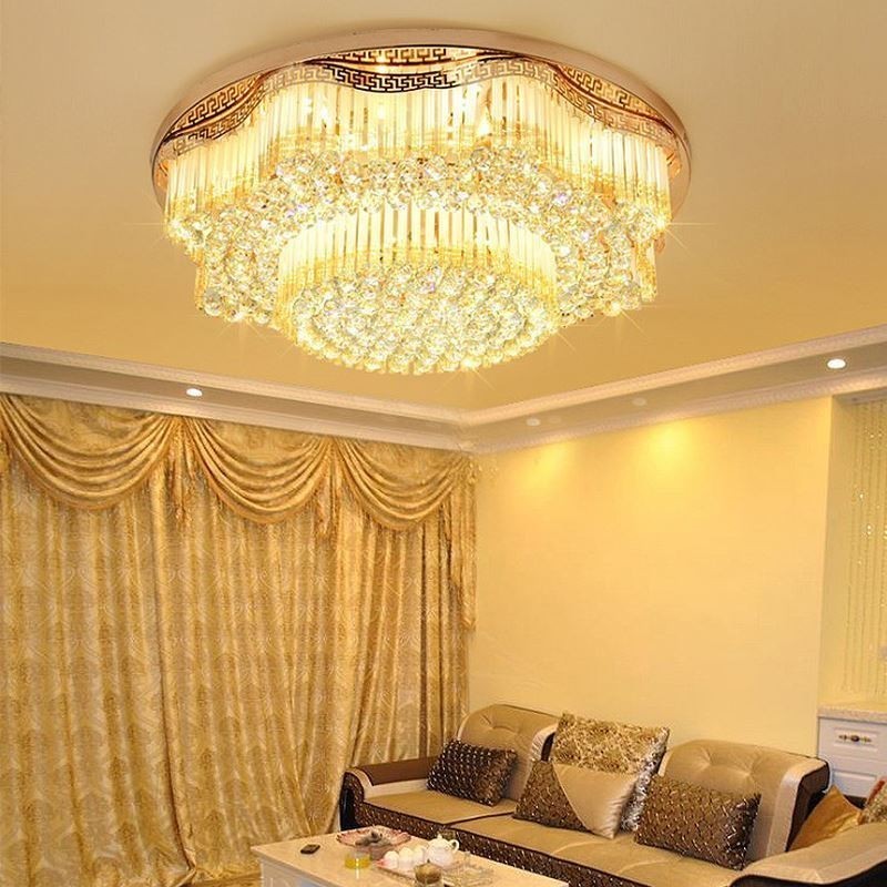 Luminária de teto de cristal embutida contemporânea, iluminação redonda de luxo