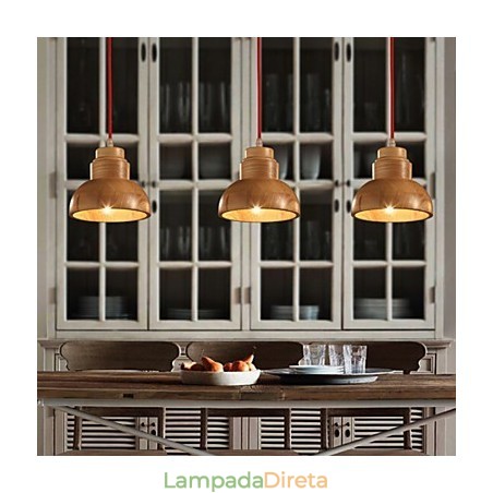 Lustre Mini Estilo Tradicional Clássico Madeira Bambu