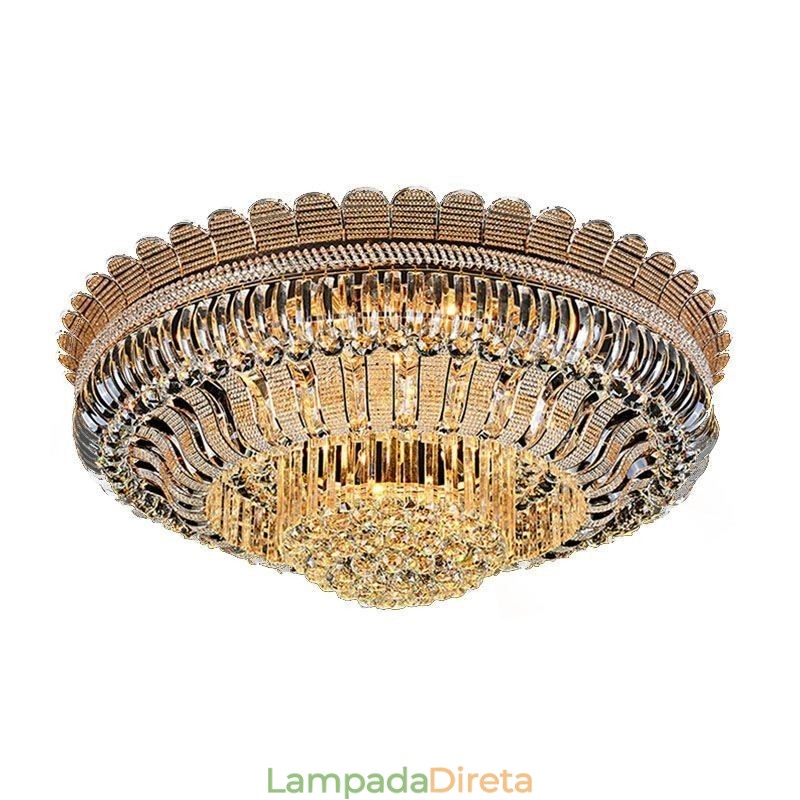 Luminária de teto de cristal de luxo, iluminação redonda embutida dourada