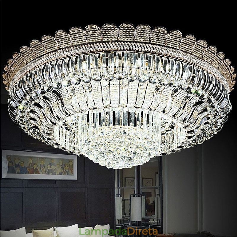 Luminária de teto de cristal de luxo, iluminação redonda embutida dourada