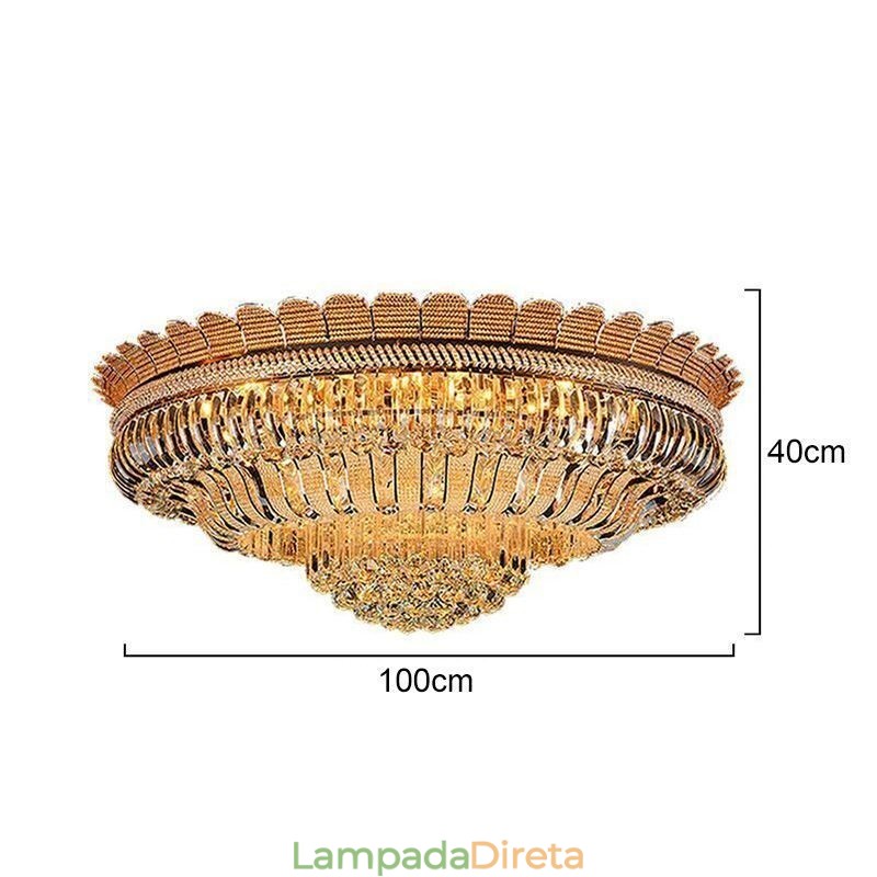 Luminária de teto de cristal de luxo, iluminação redonda embutida dourada