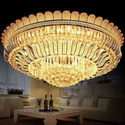 Luminária de teto de cristal de luxo, iluminação redonda embutida dourada