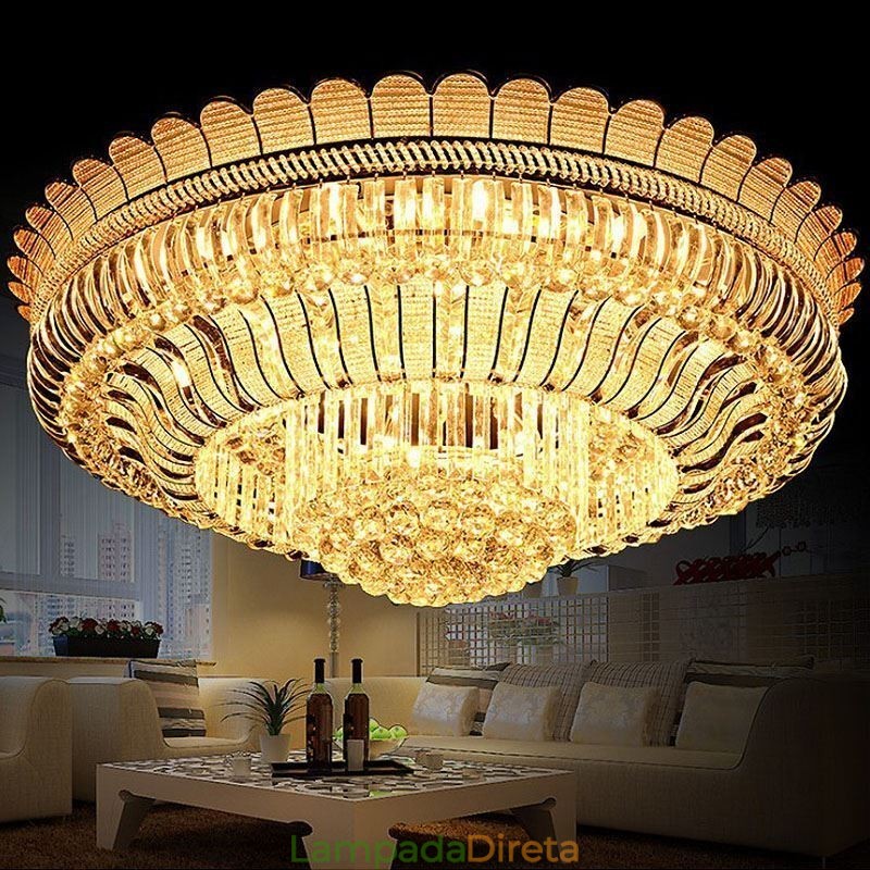 Luminária de teto de cristal de luxo, iluminação redonda embutida dourada