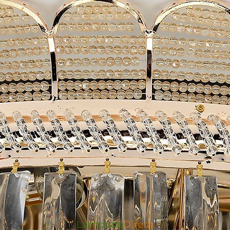 Luminária de teto de cristal de luxo, iluminação redonda embutida dourada