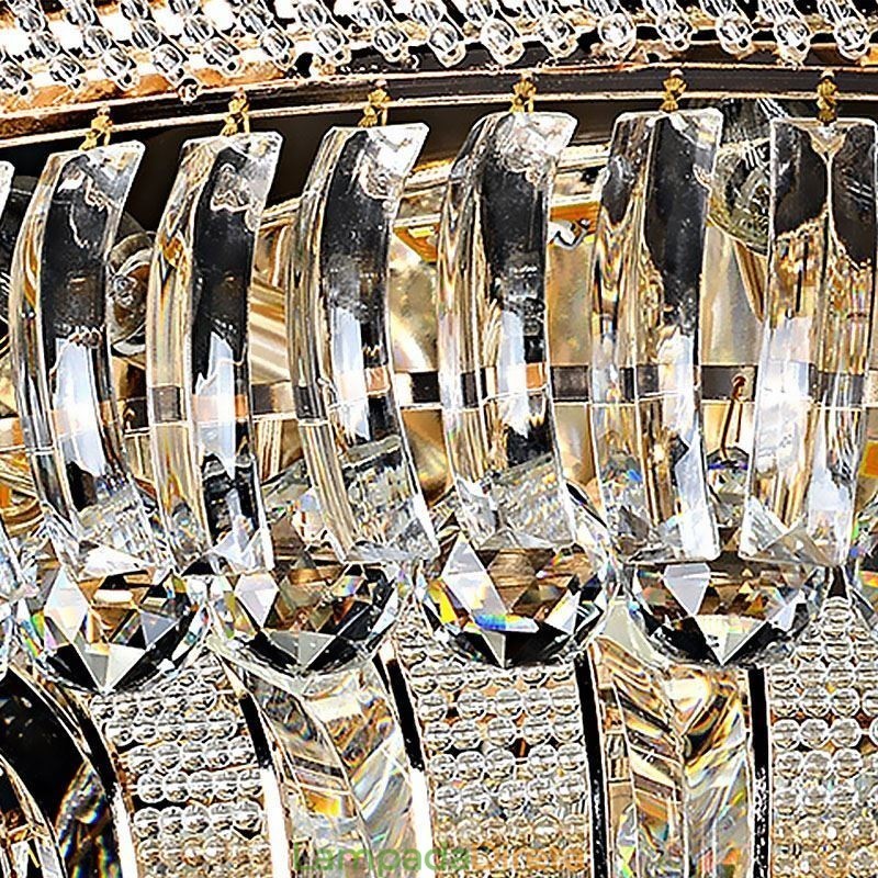 Luminária de teto de cristal de luxo, iluminação redonda embutida dourada