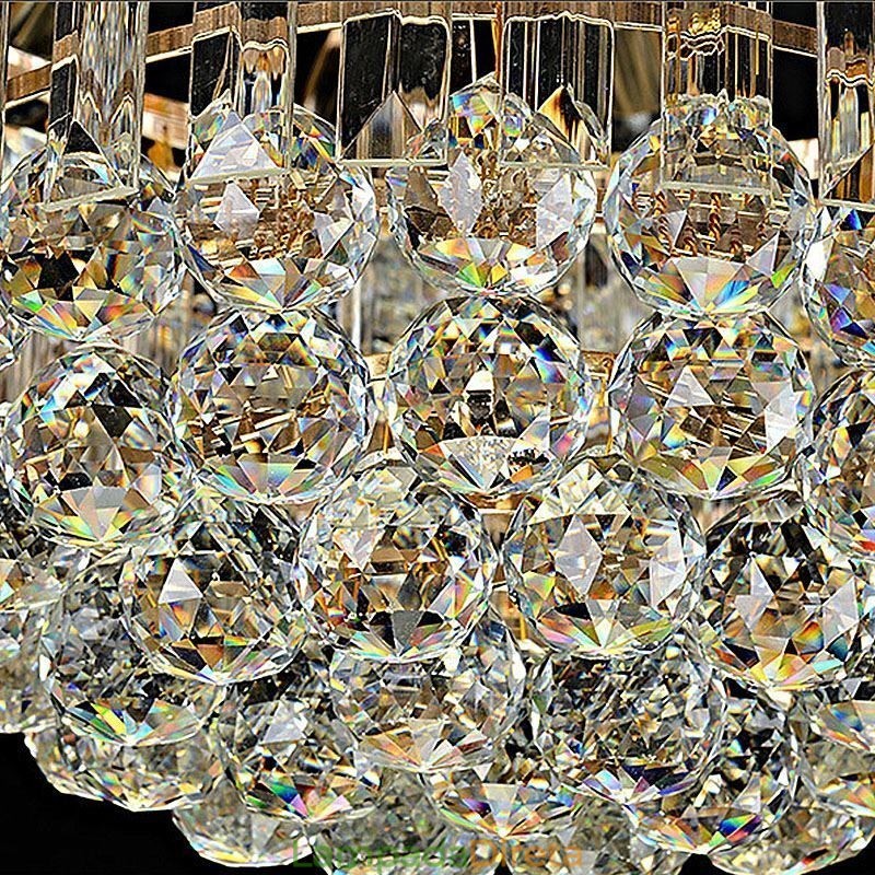 Luminária de teto de cristal de luxo, iluminação redonda embutida dourada