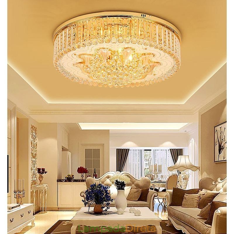 Elegante luminária embutida de teto em cristal dourado