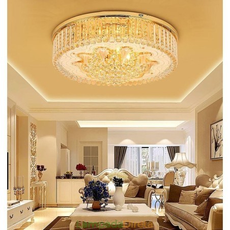 Elegante luminária embutida de teto em cristal dourado Elegante luminária embutida de teto em cristal dourado