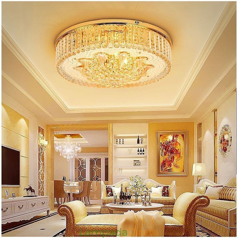 Elegante luminária embutida de teto em cristal dourado