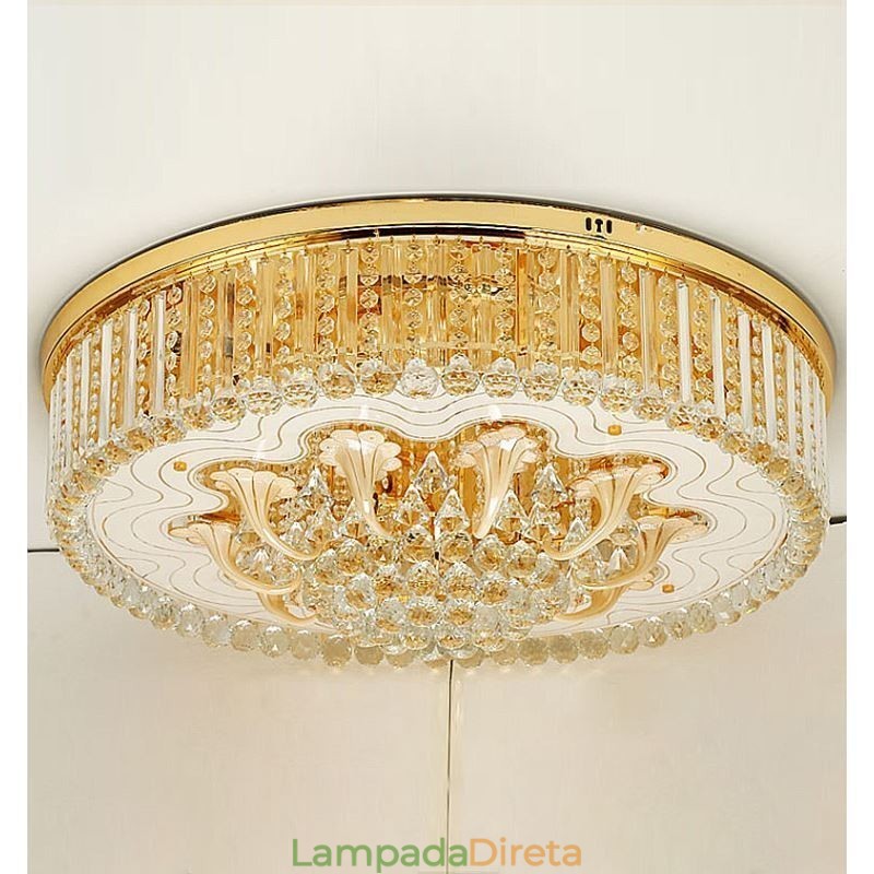Elegante luminária embutida de teto em cristal dourado