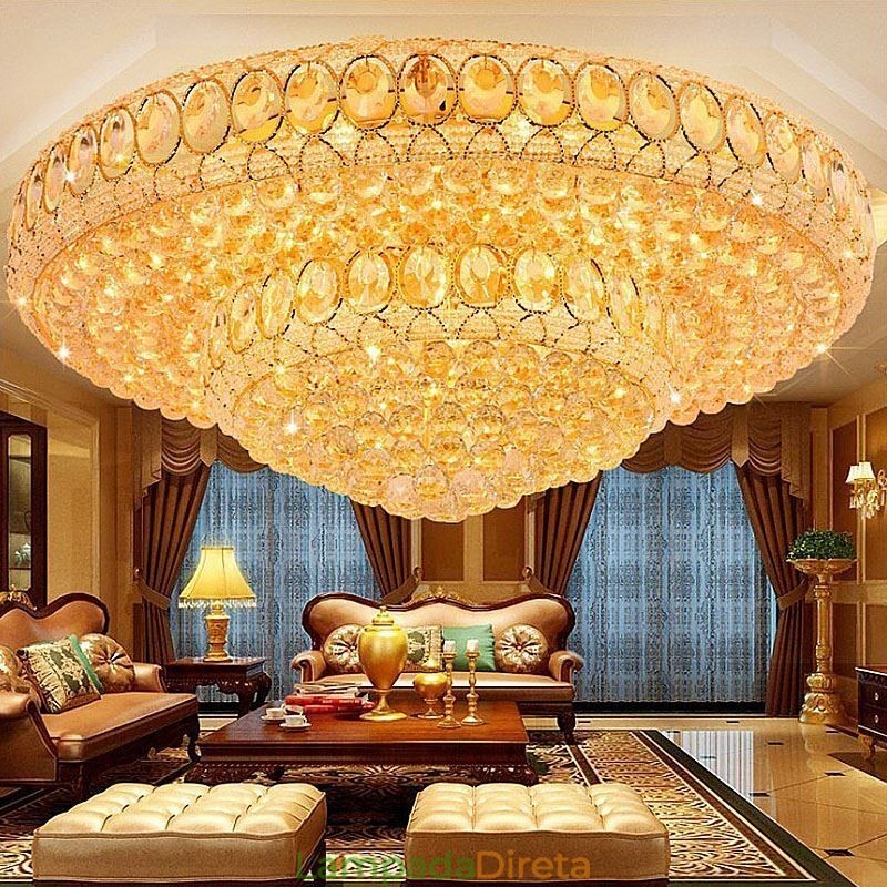 Luminária de teto de cristal de luxo europeia redonda embutida
