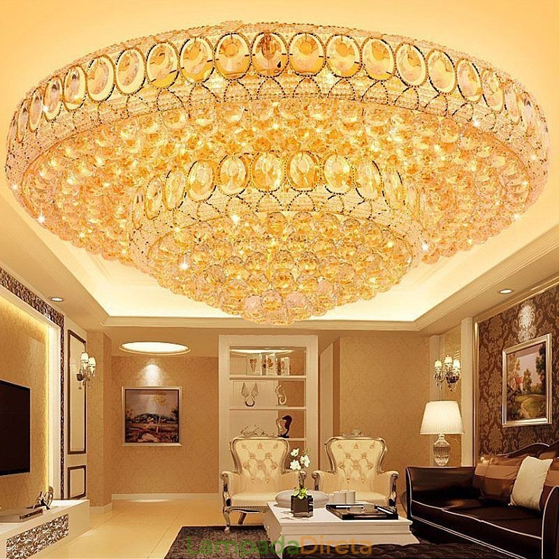 Luminária de teto de cristal de luxo europeia redonda embutida