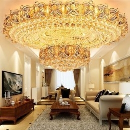 Luminária de teto moderna de cristal dourado redonda embutida