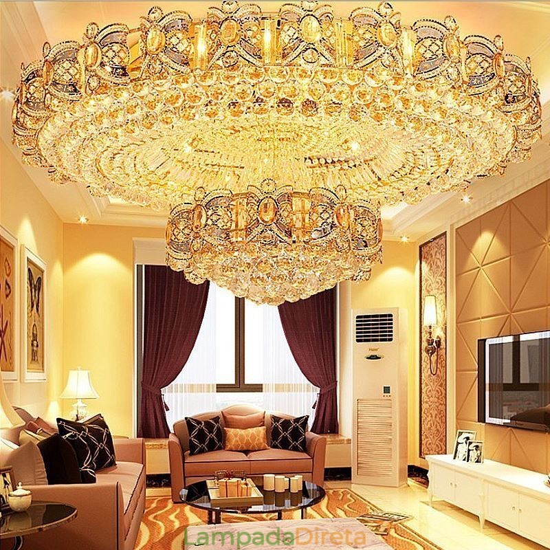 Luminária de teto moderna de cristal dourado redonda embutida