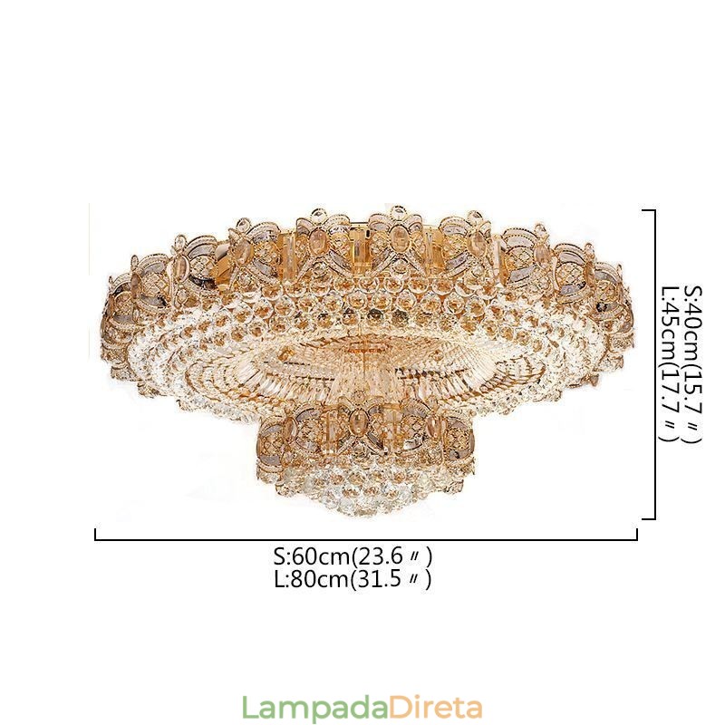 Luminária de teto moderna de cristal dourado redonda embutida