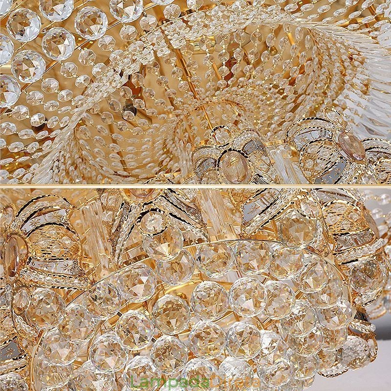 Luminária de teto moderna de cristal dourado redonda embutida