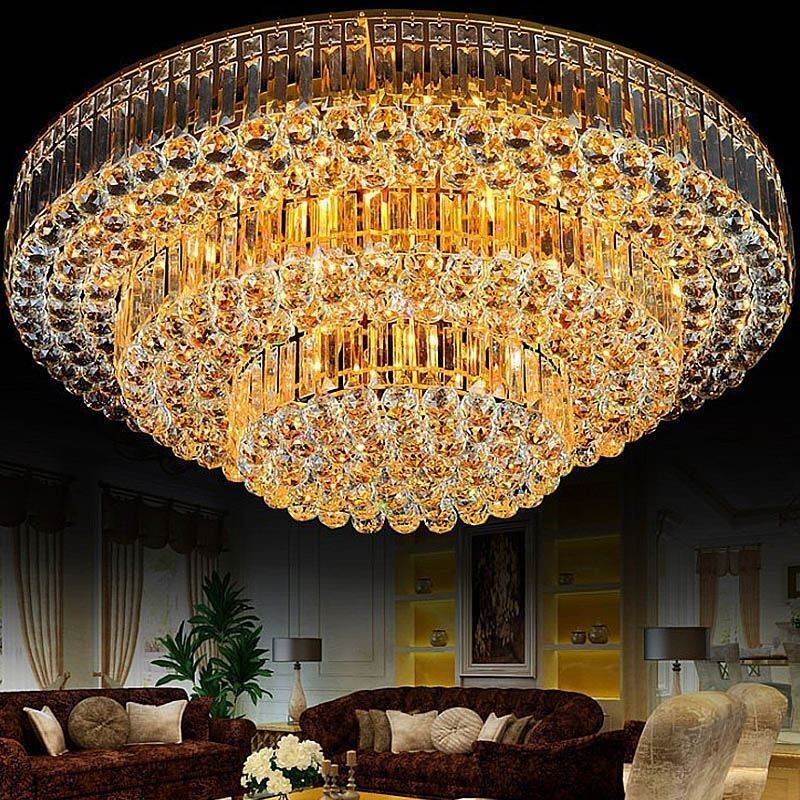 Luminária de teto de cristal embutida Iluminação redonda europeia