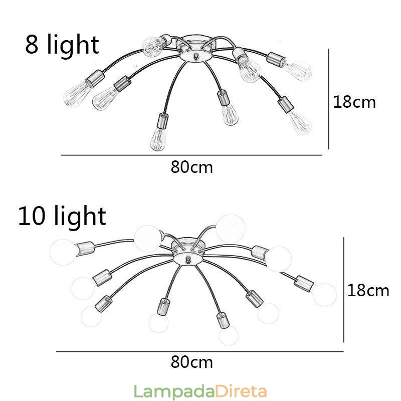Luminária de teto Spider, luminária de jantar antiga, clássica, embutida, 8 10 braços