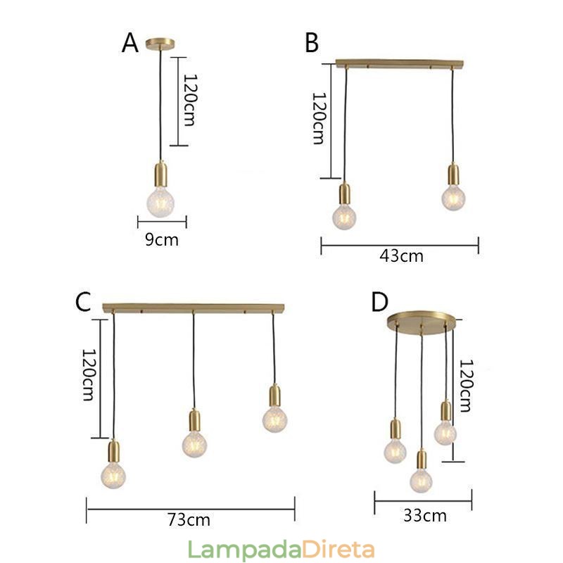 Nordic Brass 3 Pendant Cluster Light Island Luminária criativa minimalista
