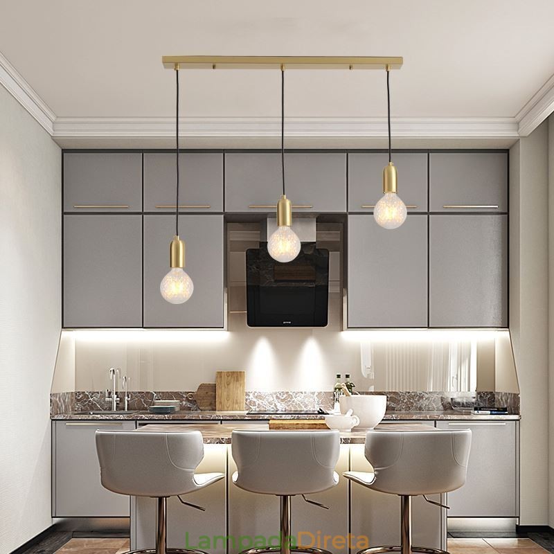 Nordic Brass 3 Pendant Cluster Light Island Luminária criativa minimalista