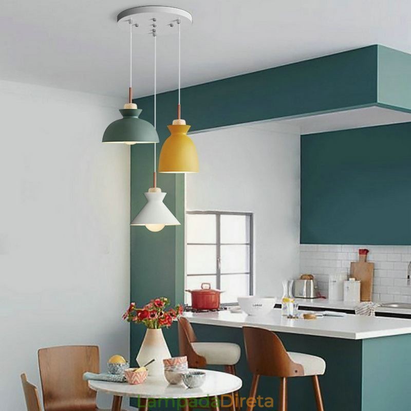 Macaron Pendant Light Nordic Simple Iron Arti Três luzes Luminária