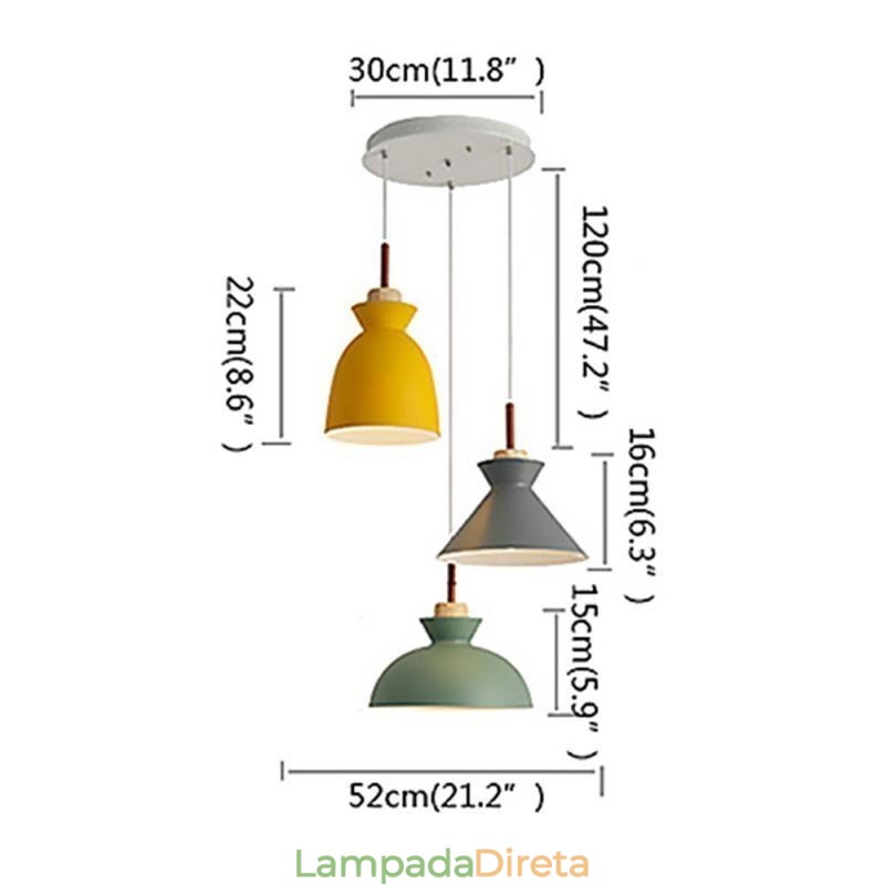 Macaron Pendant Light Nordic Simple Iron Arti Três luzes Luminária